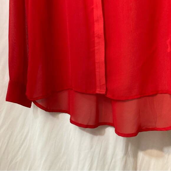 Olsenboye Red Lace Lightweight Button Up Blouse Top - Picture 7 of 11